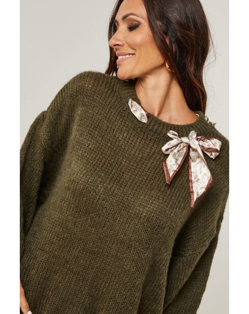Pull col rond avec foulard Lina kaki