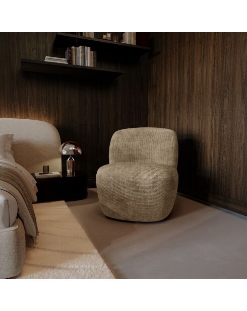 Fauteuil pivotant IVY velours tramé taupe - 65 x 68 x 73 cm