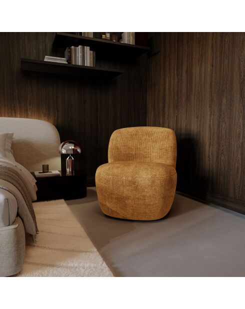 Fauteuil pivotant IVY velours tramé moutarde - 65 x 68 x 73 cm