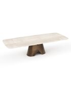 Table extensible VIVA aspect travertin pied bronze - 160 x 90 x 76 cm