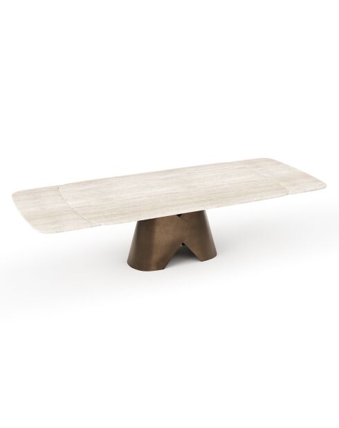 Table extensible VIVA aspect travertin pied bronze - 160 x 90 x 76 cm