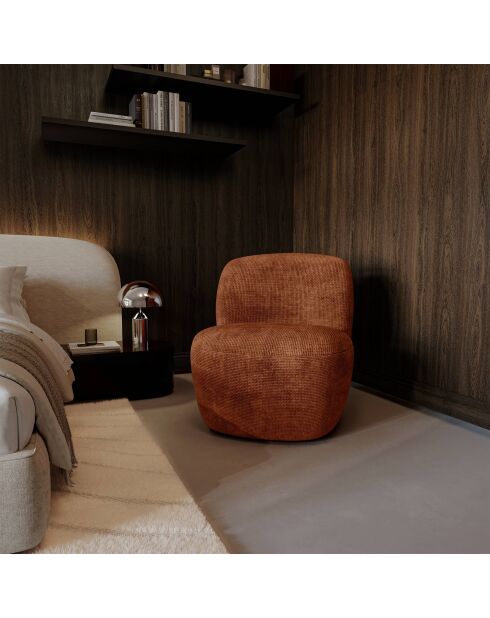 Fauteuil pivotant IVY velours tramé orange cuivré - 65 x 68 x 73 cm