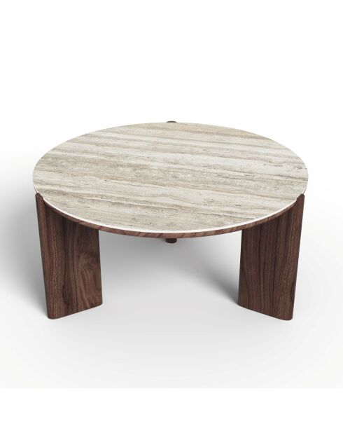 Table basse ELIA céramique aspect travertin - 85 x 85 x 40 cm