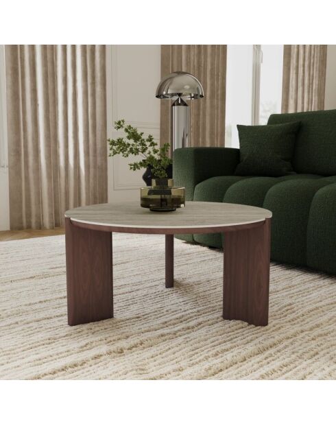 Table basse ELIA céramique aspect travertin - 85 x 85 x 40 cm