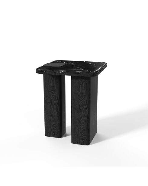 Table d'appoint Nero marbre noir naturel et chêne noir - 40 x 40 x 51 cm