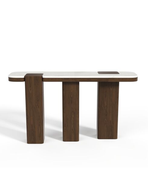 Console Nero marbre blanc naturel et bois noyer foncé - 150 x 35 x 80 cm
