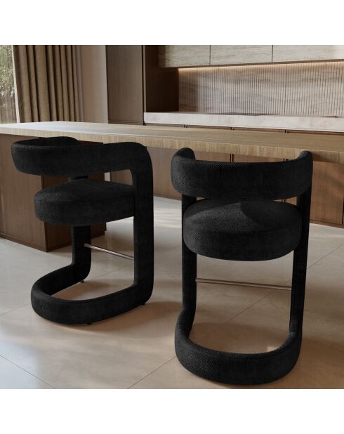Lot de 2 tabourets KLAY velours chenillé noir - 52 x 59 x 85 cm