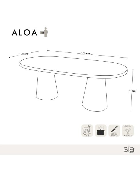 Table à manger ALOA noyer - 200 x 100 x 76 cm