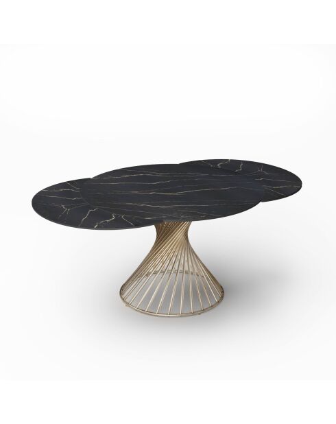 Table extensible MOON céramique effet marbre noir Carrara et pieds doré - 120 - 180 x 120 x 76 cm