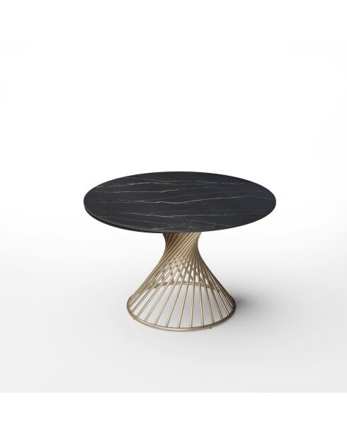 Table extensible MOON céramique effet marbre noir Carrara et pieds doré - 120 - 180 x 120 x 76 cm