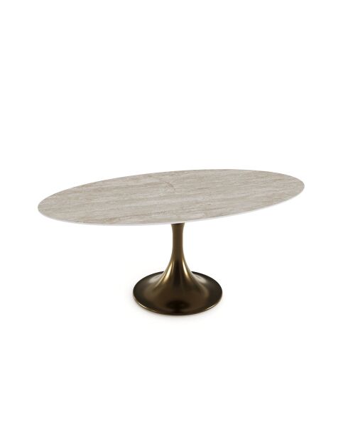 Table à manger NYMPHÉA aspect travertin pied bronze - 180 x 90 x 77 cm