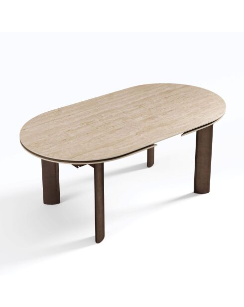Table à manger extensible SILVA aspect travertin pieds bronze - 180 x 90 x 76 cm