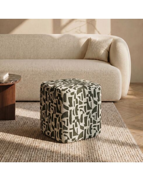 Pouf ARO tissu bouclé à motifs kaki