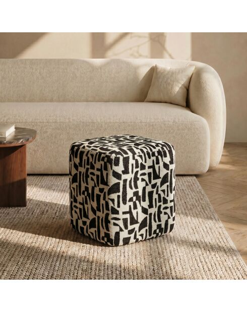 Pouf ARO tissu bouclé à motifs noir