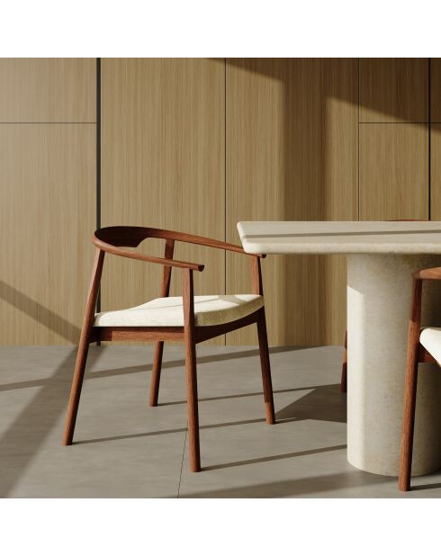 Lot de 2 chaises LORO velours chenillé crème et pieds noyer - 61x54x73cm