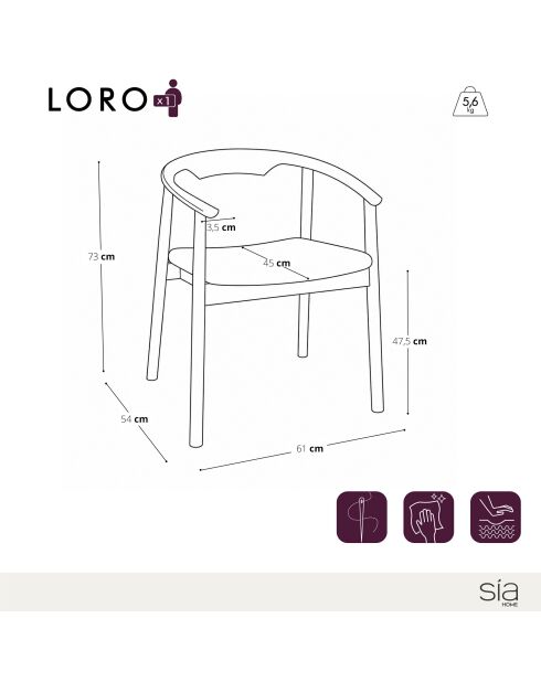 Lot de 2 chaises LORO velours chenillé crème et pieds noyer - 61x54x73cm