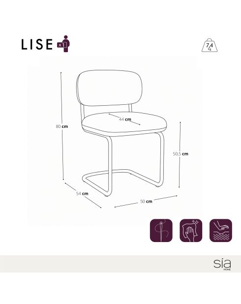 Lot de 2 chaises LISE tissu tramé toucher doux vert vintage