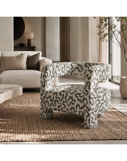 Fauteuil GABY tissu tramé à motifs noir