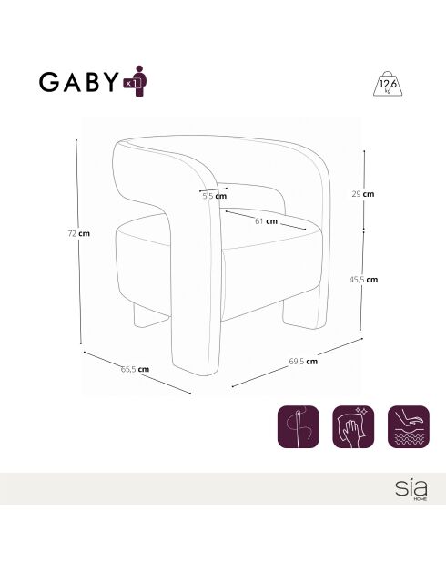 Fauteuil GABY tissu tramé à motifs noir