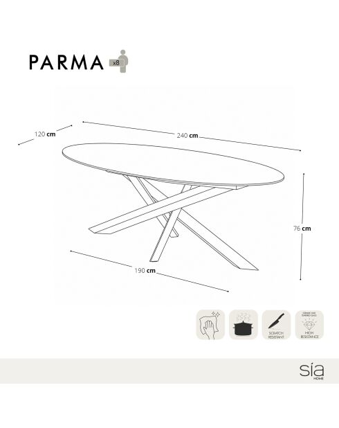 Table à manger fixe PARMA Pandora et pieds bronze - 240cm