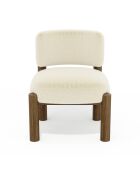 Fauteuil TOM fausse fourrure crème et pieds noyer