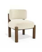 Fauteuil TOM fausse fourrure crème et pieds noyer