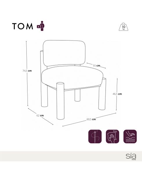 Fauteuil TOM fausse fourrure crème et pieds noyer