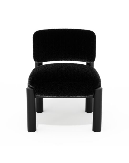 Fauteuil TOM fausse fourrure noire et pieds noirs