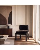 Fauteuil TOM fausse fourrure noire et pieds noirs