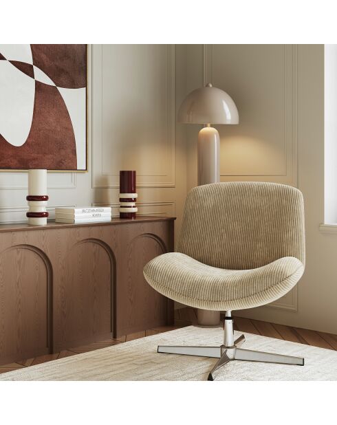 Fauteuil VIVY pivotant velours côtelé beige