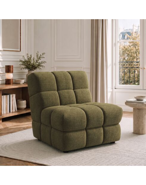 Fauteuil SEVENTY tissu tramé toucher doux vert vintage