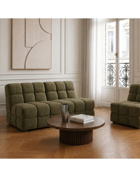 Fauteuil SEVENTY tissu tramé toucher doux vert vintage