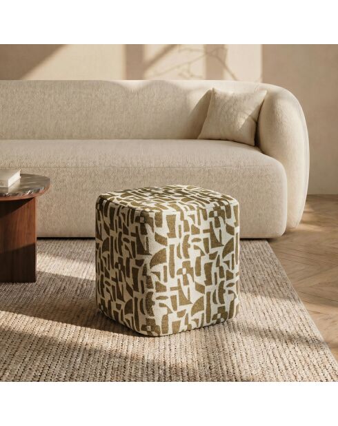 Pouf ARO tissu bouclé à motifs brun