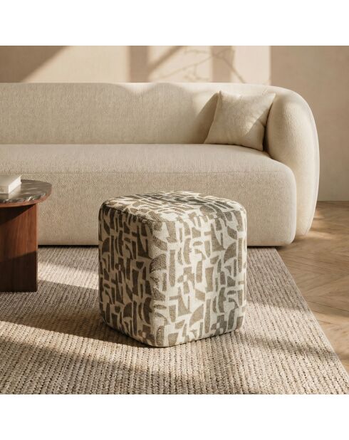 Pouf ARO tissu bouclé à motifs beige