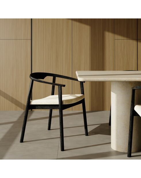 Lot de 2 chaises LORO velours chenillé crème et pieds noirs - 61x54x73cm