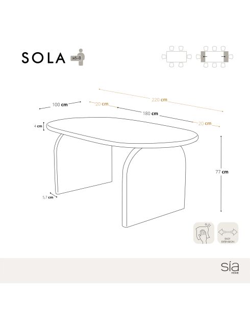 Table à manger extensible SOLA noyer - 180cm
