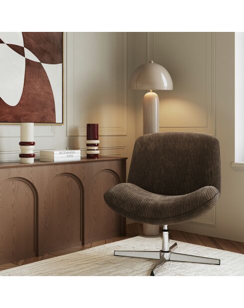 Fauteuil VIVY pivotant velours côtelé brun expresso