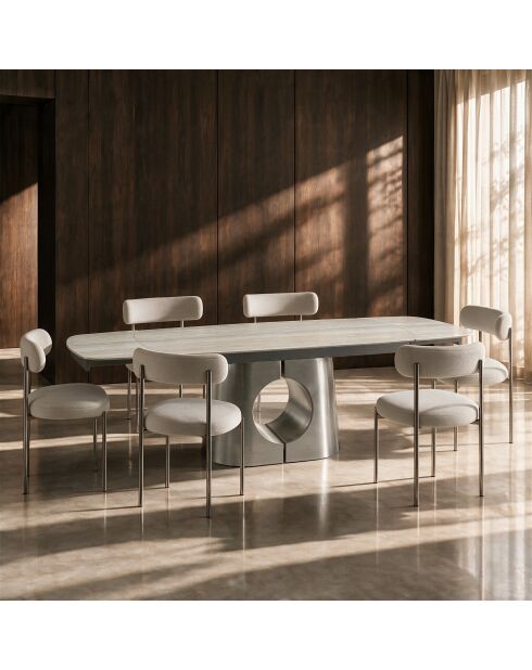 Table à manger extensible HALO Travertin et pieds en acier brossé - 180/260cm