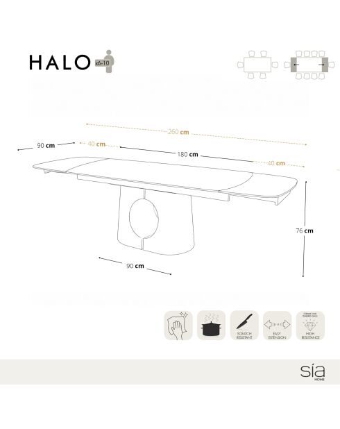 Table à manger extensible HALO Travertin et pieds en acier brossé - 180/260cm