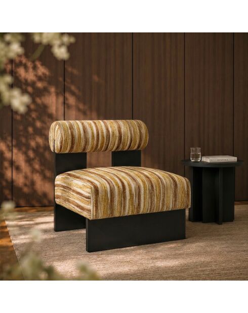 Fauteuil IRO tissu texturé à motifs moutarde
