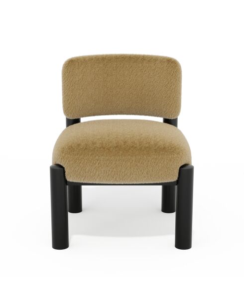 Fauteuil TOM fausse fourrure taupe et pieds noirs