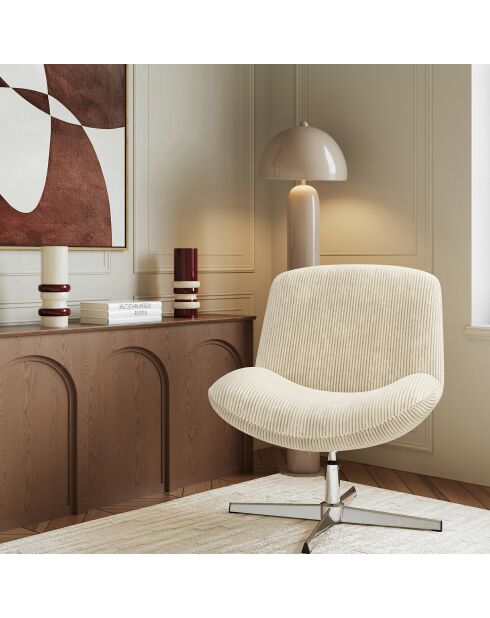 Fauteuil VIVY pivotant velours côtelé crème