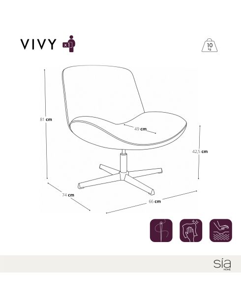 Fauteuil VIVY pivotant velours côtelé crème