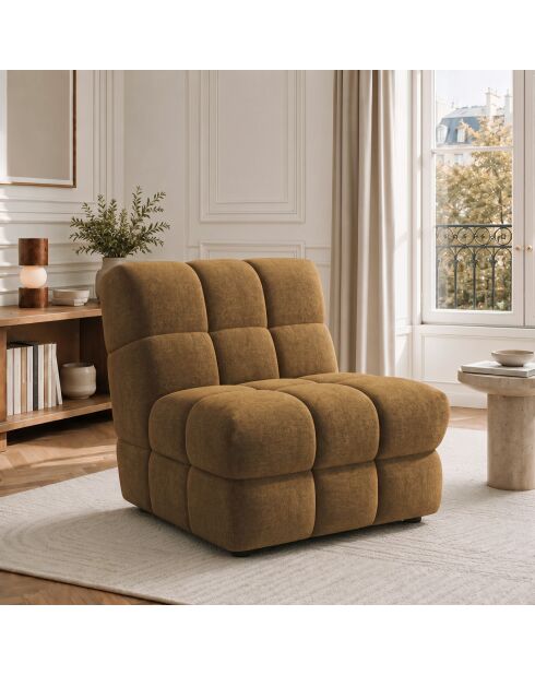 Fauteuil SEVENTY tissu tramé toucher doux miel foncé