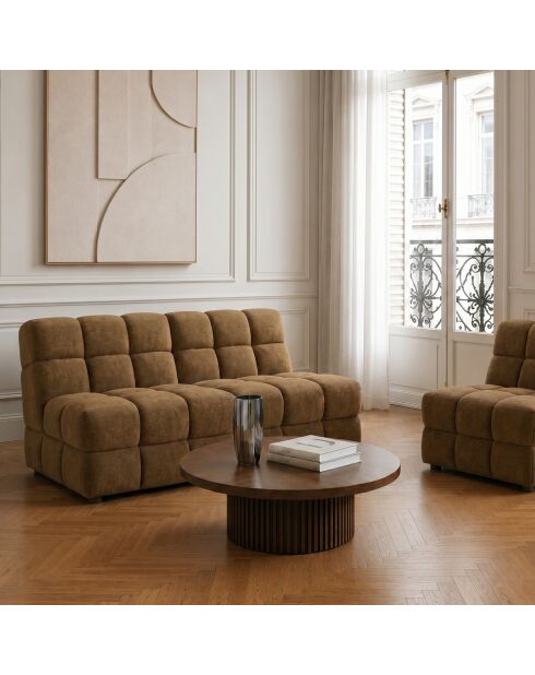 Fauteuil SEVENTY tissu tramé toucher doux miel foncé