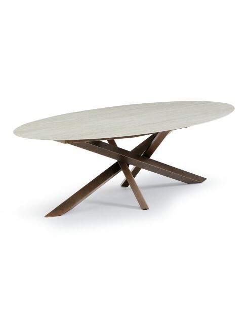 Table à manger fixe PARMA Travertin et pieds bronze - 240cm