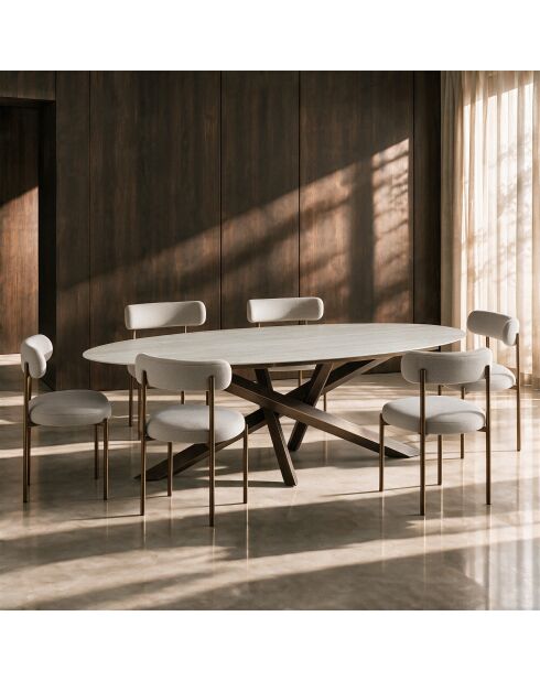 Table à manger fixe PARMA Travertin et pieds bronze - 240cm