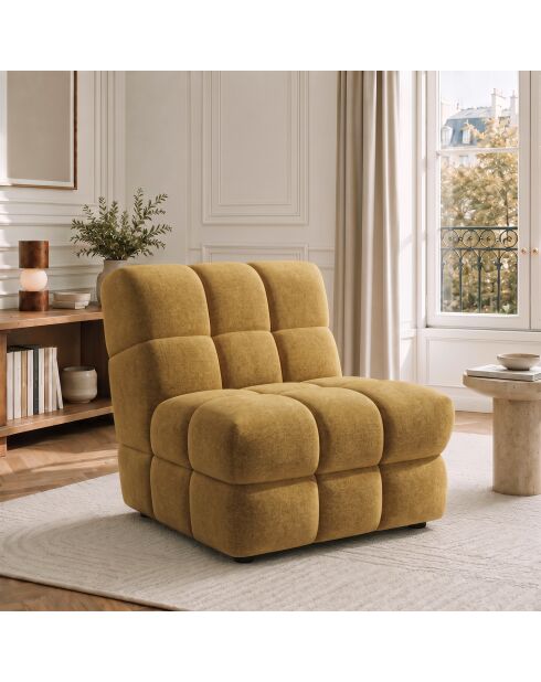 Fauteuil SEVENTY tissu tramé toucher doux moutarde