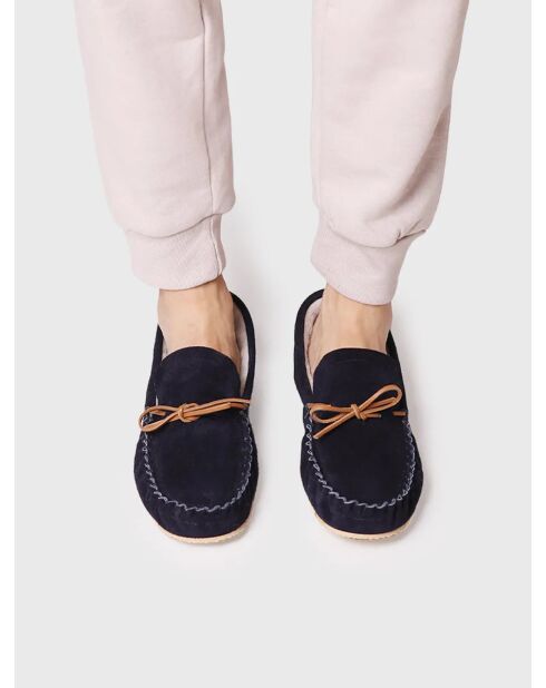 Chaussons d'intérieur en cuir Nagel bleu marine