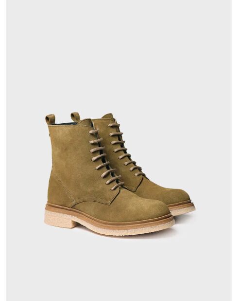 Bottines en cuir Lou vert kaki
